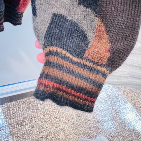 Tuttle 100% Alpaca wool colorful geometric pattern crew neck pullover sweater L - Picture 4 of 9